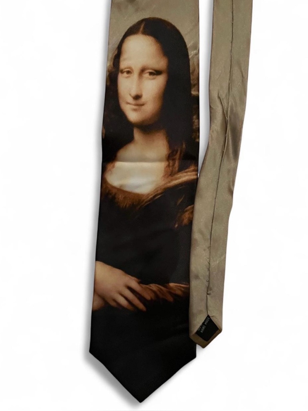 Mona Lisa Print Silk Tie in Black and Beige
